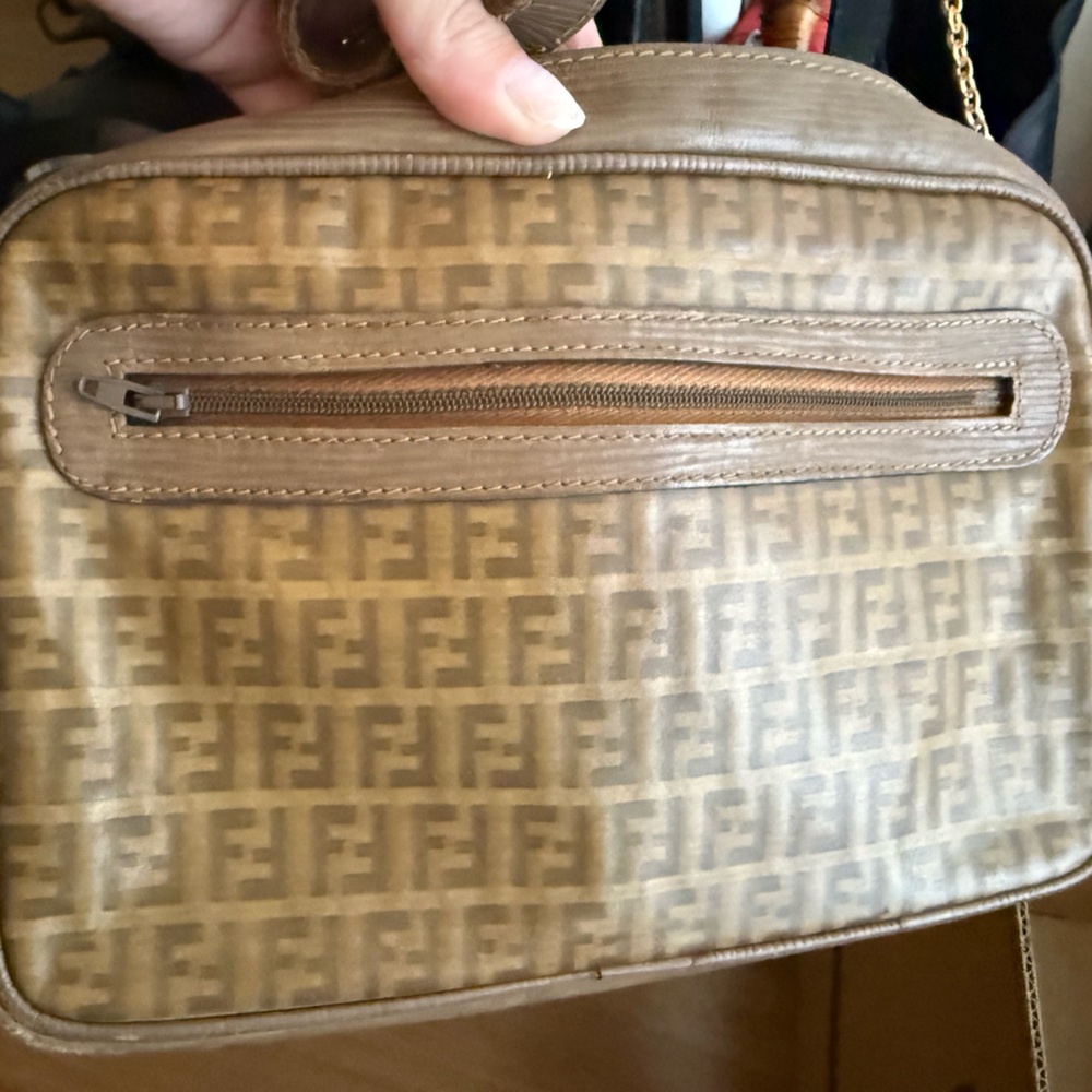 Authentic Vintage Fendi Tan Logo Shoulder Bag